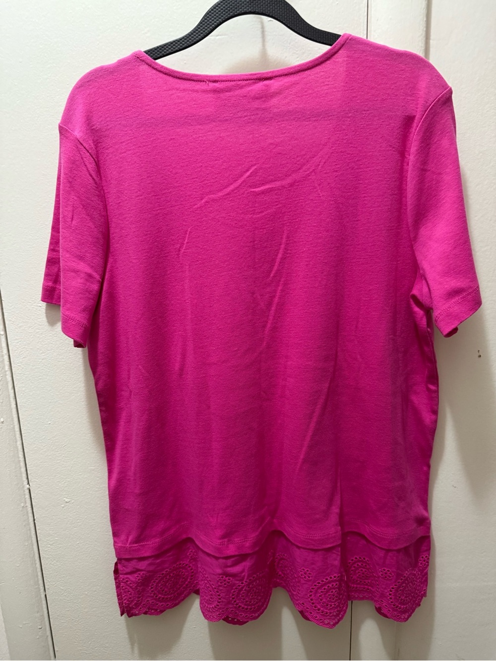 Pappagallo Bright Pink V-Neck Tee with Lace Hem - Picture 2 of 4